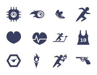 Running silhouette style icon set vector design