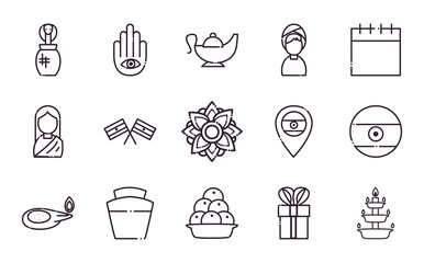 Indian line style icon set vector design