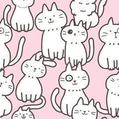 Seamless Pattern with Cartoon Cat Design on Pink Background