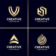New gold logo collection, letter, construction, business, finance, gold, luxury Premium Vector