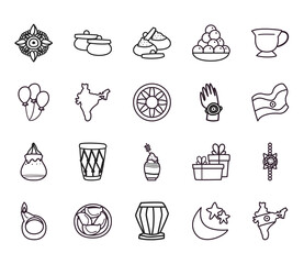 Raksha bandhan line style icon set vector design