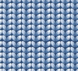 Watercolor background with the hand drawn texture of a knitted fabric light blue color. Seamless pattern . On dark background. For wrapping, fabric, wallpaper.