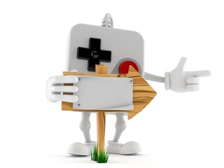 Gamepad character with wooden arrow sign