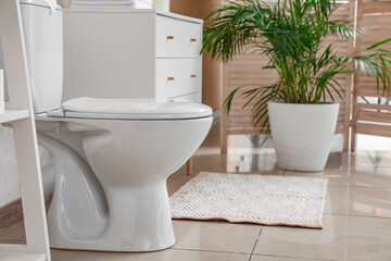 Modern toilet bowl in interior of restroom