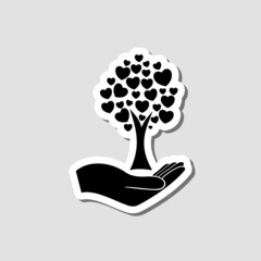 Tree with hearts icon sticker isolated on gray background
