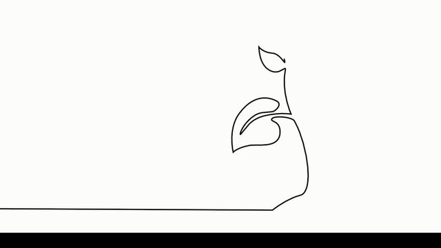 Single continuous line art growing sprout. Plant leaves seed grow soil seedling eco natural farm concept design one sketch outline drawing animation