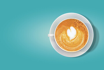 a cup of hot coffee latte with heart shape isolated
