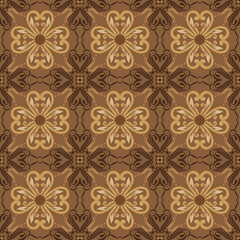 Tradisional javanese batik Art work with beautiful motif and seamless golden brown color