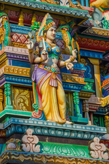 Fototapeta na wymiar Sculpture of the Hindu goddess in the decoration of the ancient Hindu temple of Sri Bhadrakali Amman Kovil (Kali Kovil), Trincomalee
