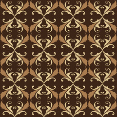 Beautiful flower pattern on Indonesian batik design with dark brown color design