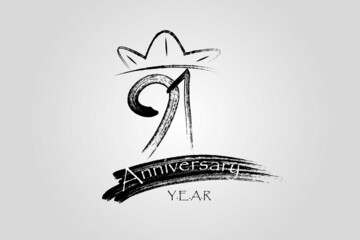 91 year anniversary chalk, ink Marker Pen Style, years, jubilee, greeting card. Birthday invitation sign  Vector