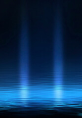 Fototapeta premium Background of empty stage show. Neon blue and purple light and laser show. Laser futuristic shapes on a dark background. Abstract dark background with neon glow