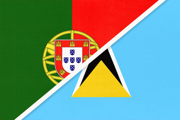 Portugal and Saint Lucia, symbol of national flags from textile. Championship between two countries.