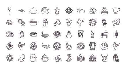 Raksha bandhan line style icon set vector design