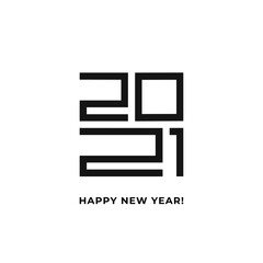 Happy New Year 2020 logo text design. Vector modern minimalistic text with black numbers. Isolated on white background. Concept design.