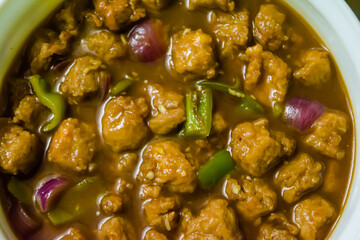 soya manchurian, Veg Manchurian with gravy, Popular street food of India, selective focus
