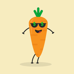 Cute Flat Cartoon Carrot Illustration. Vector illustration of cute carrot with a smiling expression. Cute carrot mascot design