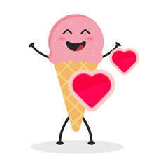 Cute Flat Cartoon Ice Cream Illustration. Vector illustration of cute ice cream with a smiling expression. Cute ice cream mascot design