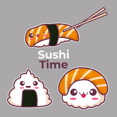 Cute Kawaii sushi Illustration. Premium Vector 