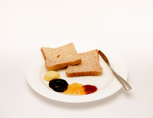 Delicious breakfast shot against a white background.