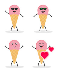 Cute Flat Cartoon Ice Cream Illustration. Vector illustration of cute ice cream with a smiling expression. Cute ice cream mascot design