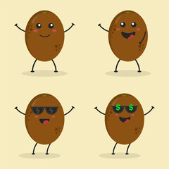 Cute Flat Cartoon Kiwi Illustration. Vector illustration of cute kiwi with a smiling expression. Cute kiwi mascot design