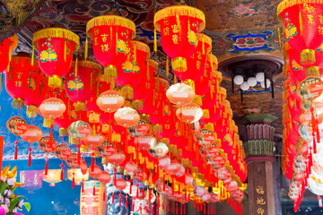 Lantern at Xiluo Fuxing Temple in Xiluo, Yunlin, Taiwan. The temple was originally built in 1717.