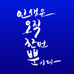 인생은 오직 한번 뿐이다.한글 캘리그라피