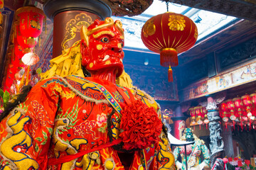 Statue at Xiluo Fuxing Temple in Xiluo, Yunlin, Taiwan. The temple was originally built in 1717.