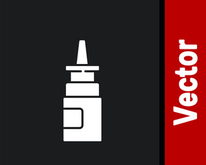 White Bottle nasal spray icon isolated on black background. Vector Illustration.