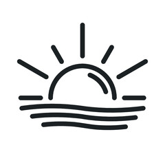 Sun and sea water line icon. linear style sign for mobile concept and web design. Sunrise, horizon outline vector icon.