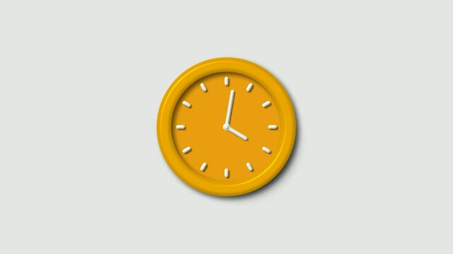 Amazing orange color 3d wall clock isolated on white background,Clock animation