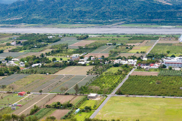 Fototapeta na wymiar Beautiful scenic view from Luye Highland hot air balloon area. a famous tourist spot in Luye Township, Taitung County, Taiwan.