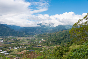 Naklejka na ściany i meble Beautiful scenic view from Luye Highland hot air balloon area. a famous tourist spot in Luye Township, Taitung County, Taiwan.