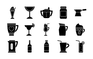 baby cup and coffee drinks icon set, silhouette style