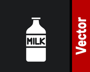 White Closed glass bottle with milk icon isolated on black background. Vector Illustration.