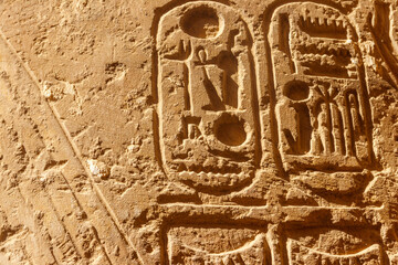 Ancient egyptian hieroglyphs on the wall in Karnak Temple Complex in Luxor, Egypt
