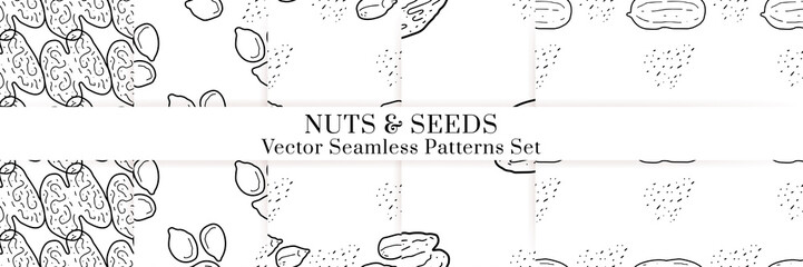 Nuts and seeds vector pattern. Outline hand drawn design