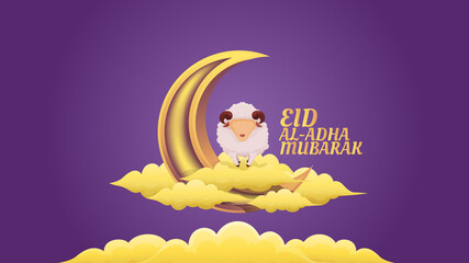sheep on top of cloud and crescent moon illustration for eid al adha muslim celebration