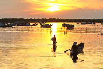 Sunrise over Quang Loi lagoon, Hue city, Vietnam