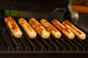 Delicious fried meat sausages delicious and savory beer snacks culinary background