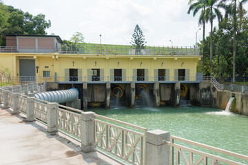 Wusanto Dam in Guantian District, Tainan, Taiwan. The dam was designed by Yoichi Hatta and built between 1920 and 1930 during Japanese rule.