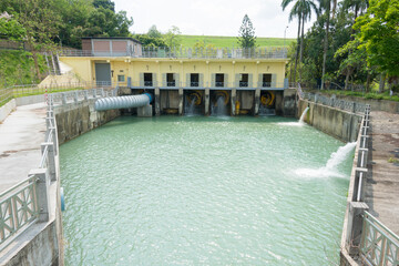 Wusanto Dam in Guantian District, Tainan, Taiwan. The dam was designed by Yoichi Hatta and built between 1920 and 1930 during Japanese rule.
