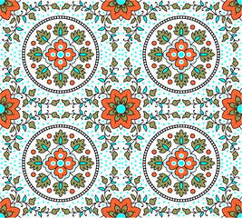 colorful kalamkari outline ornamental pattern design