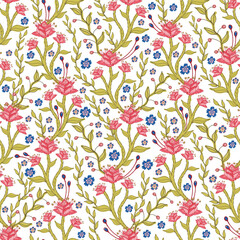 Fototapeta premium Indian floral seamless pattern design on white background, vector