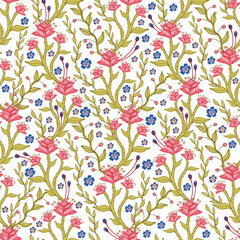 Indian floral seamless pattern design on white background, vector