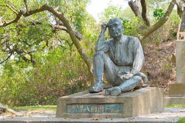 Hatta Bronze statue at Wusanto Reservoir scenic area in Guantian District, Tainan, Taiwan. Yoichi Hatta (1886-1942) was a Japanese engineer, He designed Wusanto Dam.