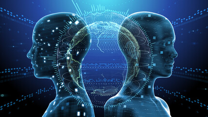 Digital Network Technology AI artificial intelligence data concepts 3D illustration Background.