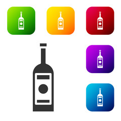 Black Glass bottle of vodka icon isolated on white background. Set icons in color square buttons. Vector Illustration.