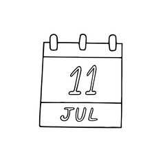 calendar hand drawn in doodle style. July 11. World Population Day, date. icon, sticker, element, design. planning, business holiday